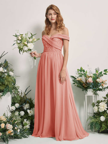 Carlyna A-Linien Carmen Ausschnitt Bodenlang Bestickt Brautjungfernkleider Champagner-Rose #farbe_champagner-rose