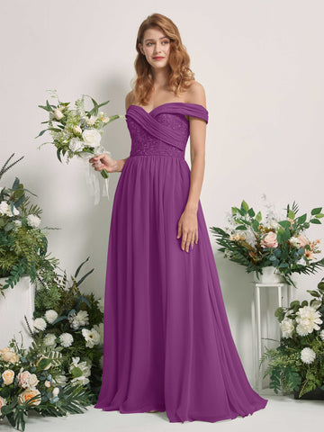 Carlyna A-Linien Carmen Ausschnitt Bodenlang Bestickt Brautjungfernkleider Lila #farbe_lila