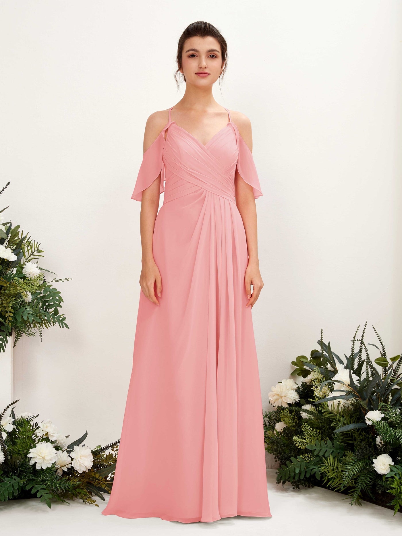 Carlyna A-Linien Carmen Ausschnitt Bodenlang Brautjungfernkleider Ballettrosa #farbe_ballettrosa