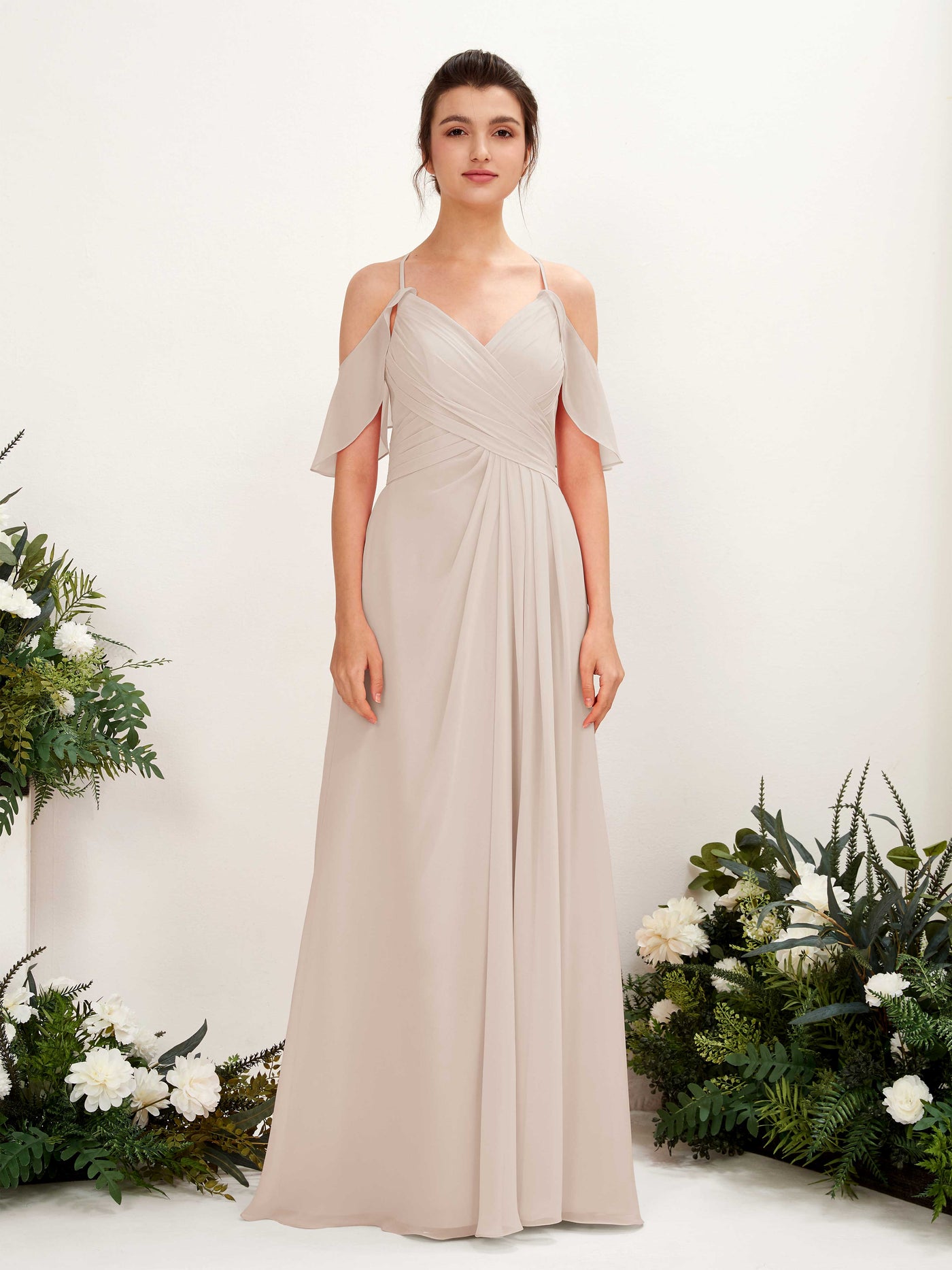 Carlyna A-Linien Carmen Ausschnitt Bodenlang Brautjungfernkleider Champagner #farbe_champagner