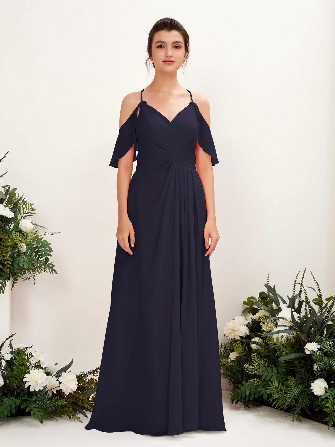 Carlyna A-Linien Carmen Ausschnitt Bodenlang Brautjungfernkleider Dunkel Marineblau #farbe_dunkel-marineblau