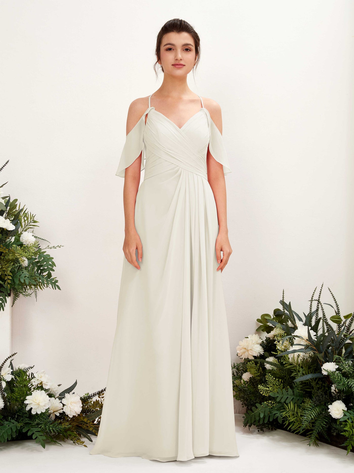 Carlyna A-Linien Carmen Ausschnitt Bodenlang Brautjungfernkleider Elfenbein #farbe_elfenbein