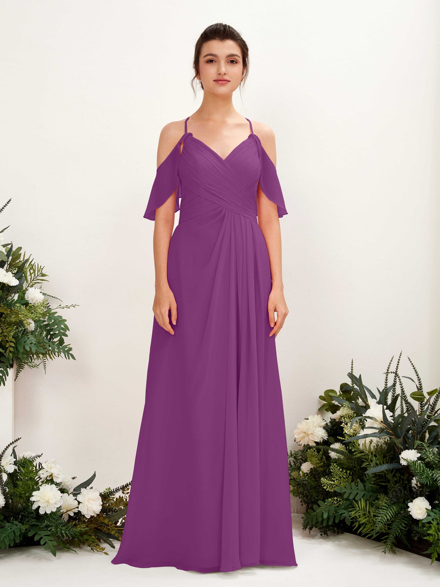 Carlyna A-Linien Carmen Ausschnitt Bodenlang Brautjungfernkleider Lila #farbe_lila