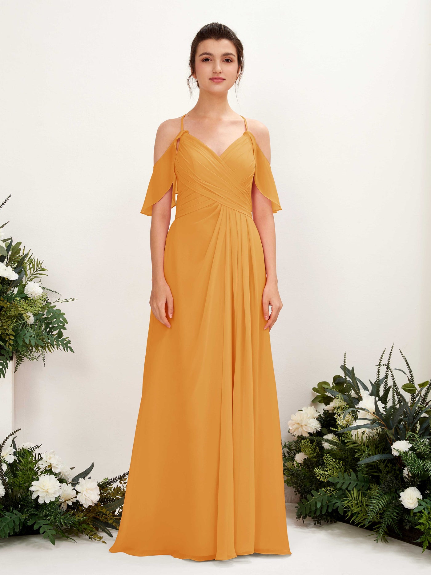 Carlyna A-Linien Carmen Ausschnitt Bodenlang Brautjungfernkleider Mango #farbe_mango