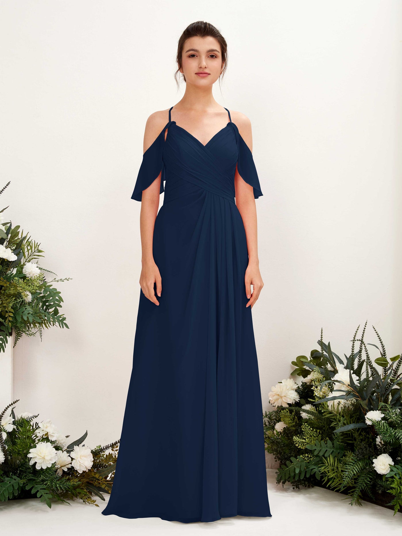 Carlyna A-Linien Carmen Ausschnitt Bodenlang Brautjungfernkleider Marineblau #farbe_marineblau