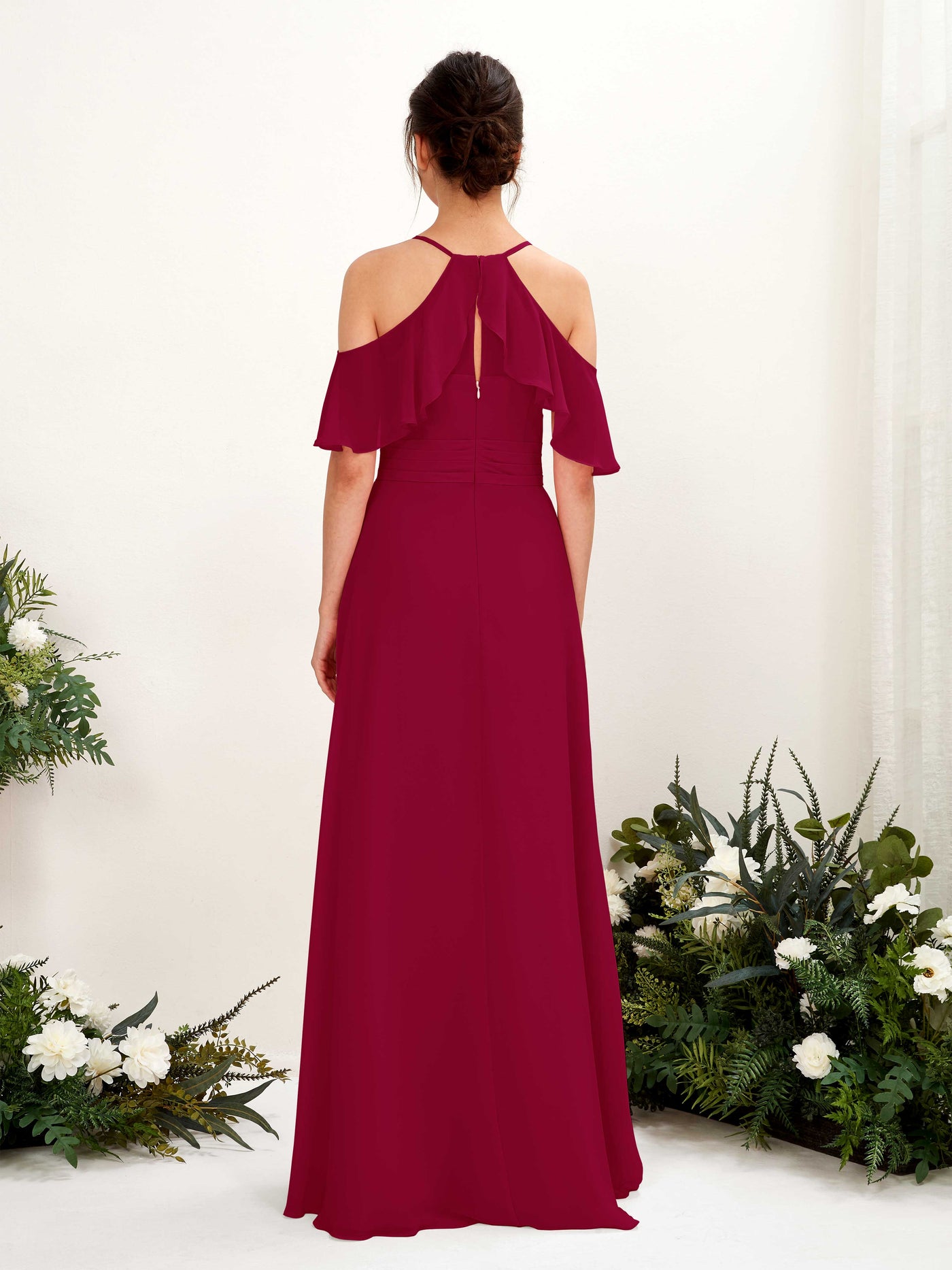 Carlyna A-Linien Carmen Ausschnitt Bodenlang Brautjungfernkleider Narrenrot #farbe_narrenrot