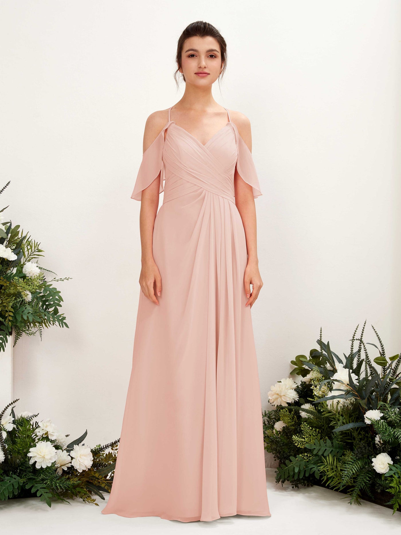 Carlyna A-Linien Carmen Ausschnitt Bodenlang Brautjungfernkleider Perlrosa #farbe_perlrosa