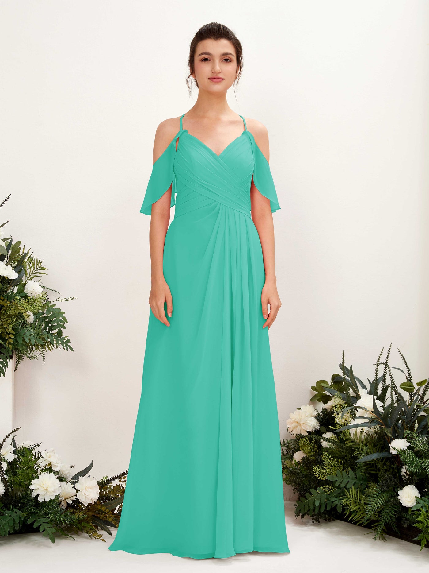 Carlyna A-Linien Carmen Ausschnitt Bodenlang Brautjungfernkleider Tiffany-Blau #farbe_tiffany-blau