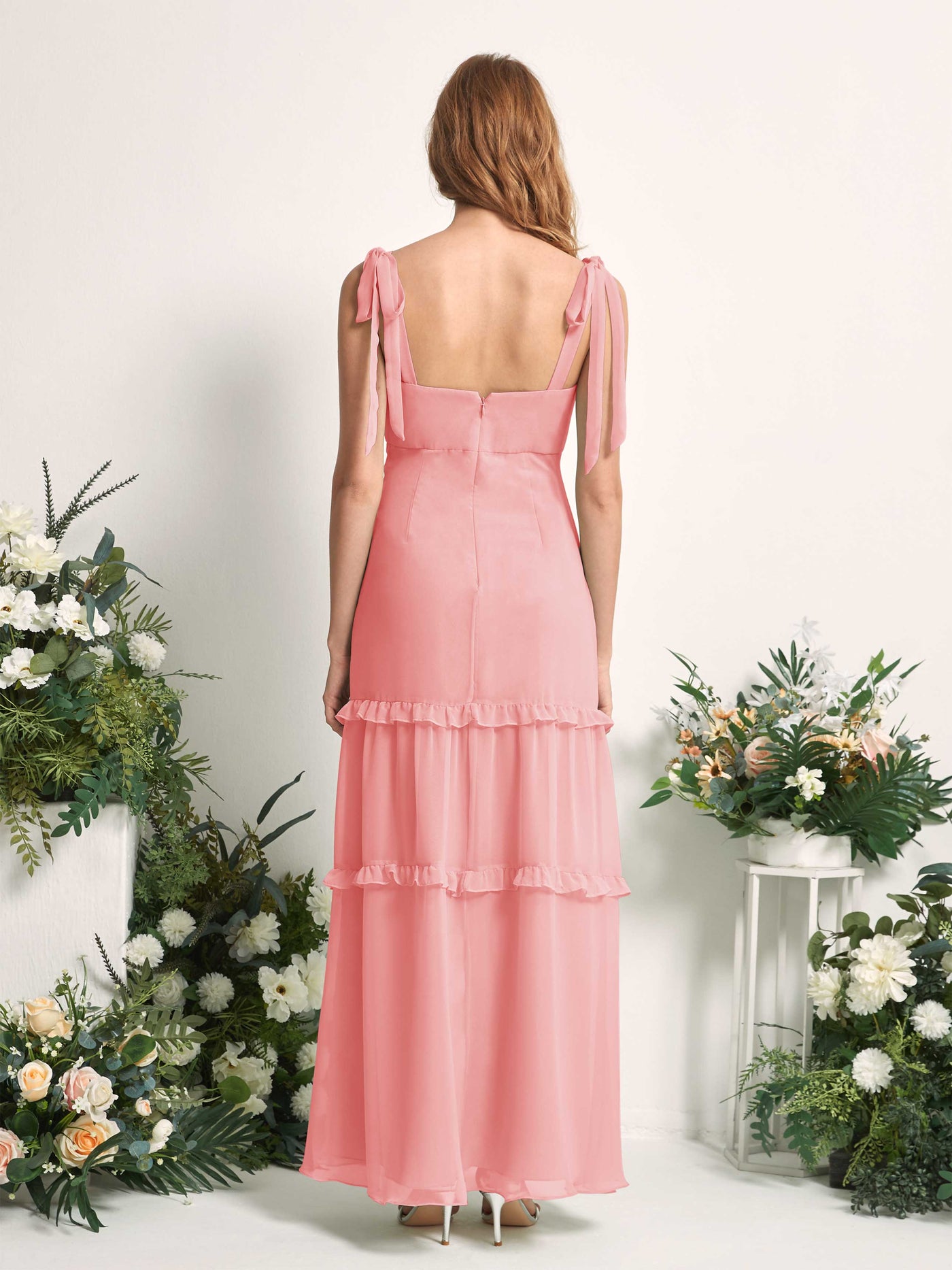 Carlyna A-Linien-Kleid Bodenlang Geradem Ausschnitt Rüschen Chiffon Brautjungfernkleid Ballettrosa #farbe_ballettrosa