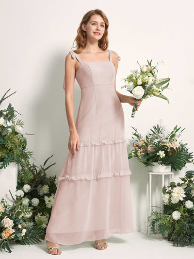 Carlyna A-Linien-Kleid Bodenlang Geradem Ausschnitt Rüschen Chiffon Brautjungfernkleid Biscotti #farbe_biscotti