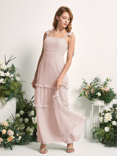 Carlyna A-Linien-Kleid Bodenlang Geradem Ausschnitt Rüschen Chiffon Brautjungfernkleid Biscotti #farbe_biscotti