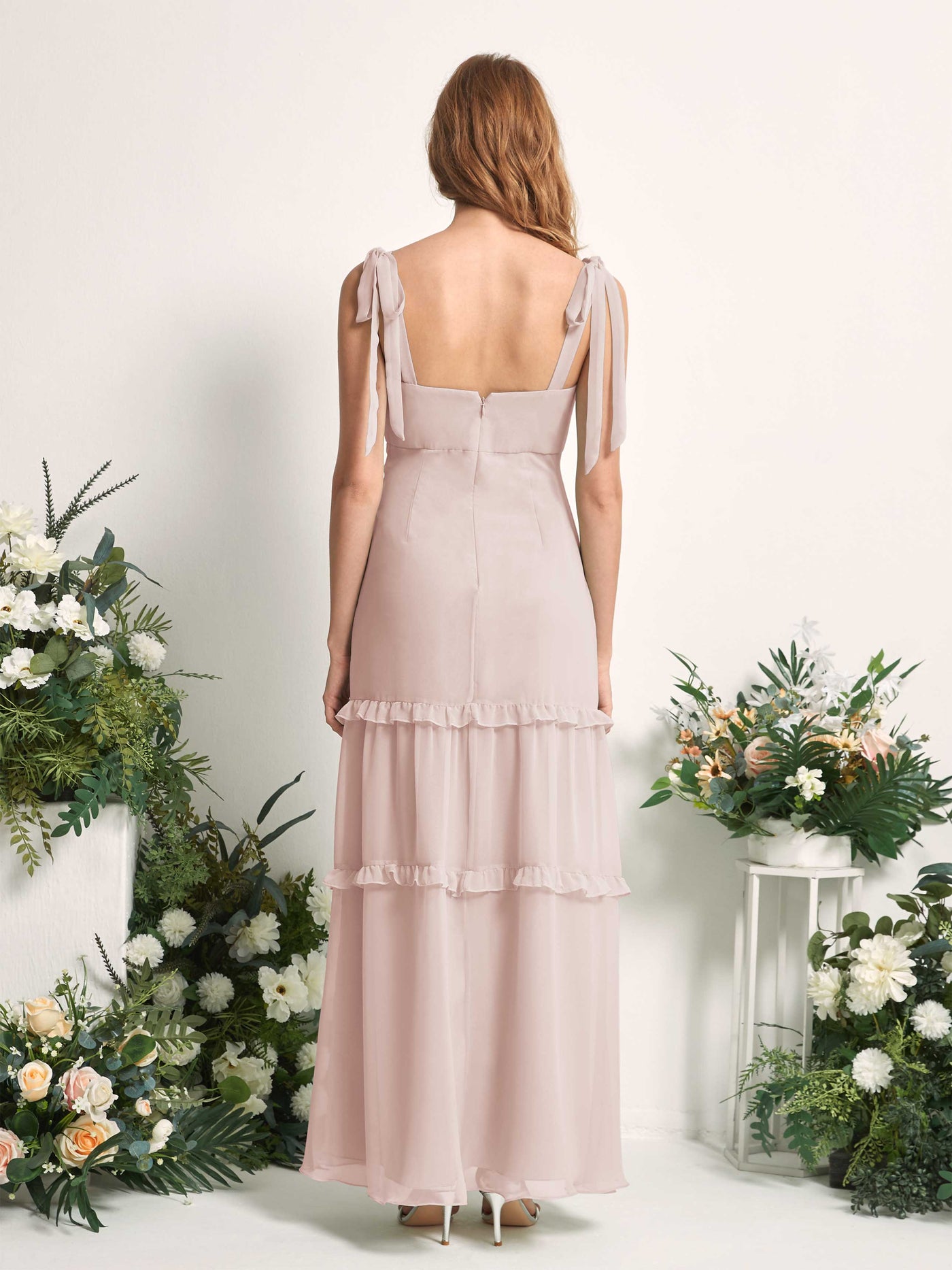 Carlyna A-Linien-Kleid Bodenlang Geradem Ausschnitt Rüschen Chiffon Brautjungfernkleid Biscotti #farbe_biscotti