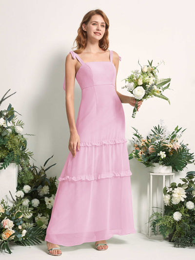 Carlyna A-Linien-Kleid Bodenlang Geradem Ausschnitt Rüschen Chiffon Brautjungfernkleid Bonbonrosa #farbe_bonbonrosa