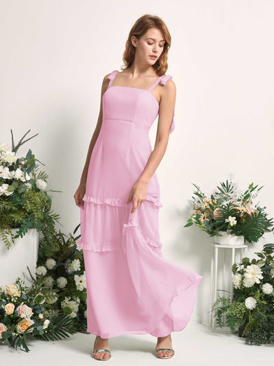 Carlyna A-Linien-Kleid Bodenlang Geradem Ausschnitt Rüschen Chiffon Brautjungfernkleid Bonbonrosa #farbe_bonbonrosa