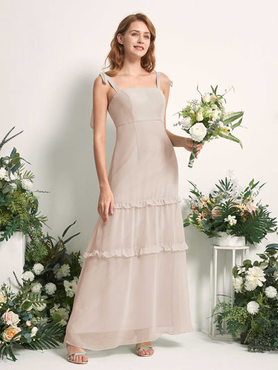 Carlyna A-Linien-Kleid Bodenlang Geradem Ausschnitt Rüschen Chiffon Brautjungfernkleid Champagner #farbe_champagner