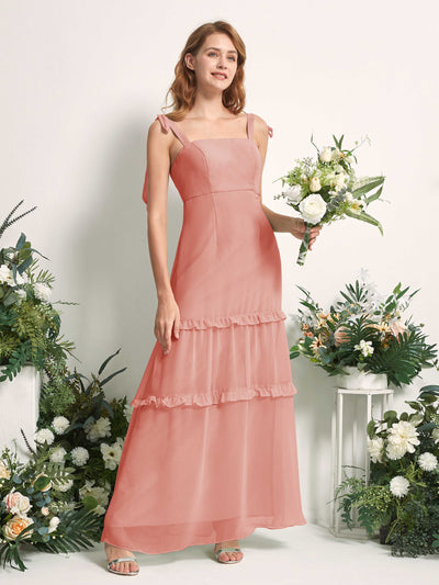 Carlyna A-Linien-Kleid Bodenlang Geradem Ausschnitt Rüschen Chiffon Brautjungfernkleid Champagner-Rose #farbe_champagner-rose