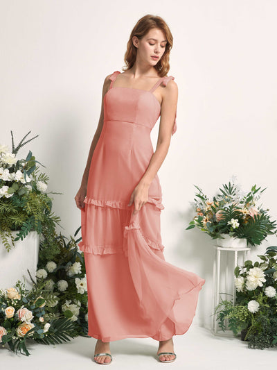 Carlyna A-Linien-Kleid Bodenlang Geradem Ausschnitt Rüschen Chiffon Brautjungfernkleid Champagner-Rose #farbe_champagner-rose