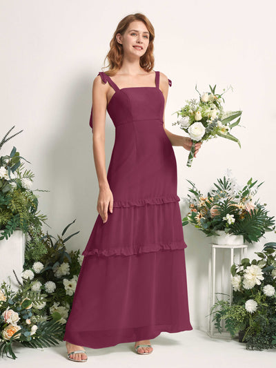 Carlyna A-Linien-Kleid Bodenlang Geradem Ausschnitt Rüschen Chiffon Brautjungfernkleid Chianti #farbe_chianti