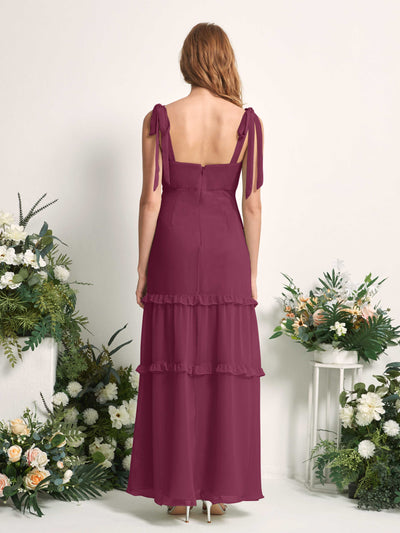 Carlyna A-Linien-Kleid Bodenlang Geradem Ausschnitt Rüschen Chiffon Brautjungfernkleid Chianti #farbe_chianti