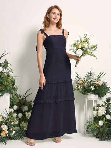 Carlyna A-Linien-Kleid Bodenlang Geradem Ausschnitt Rüschen Chiffon Brautjungfernkleid Dunkel Marineblau #farbe_dunkel-marineblau