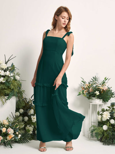 Carlyna A-Linien-Kleid Bodenlang Geradem Ausschnitt Rüschen Chiffon Brautjungfernkleid Dunkelsmaragd #farbe_dunkelsmaragd