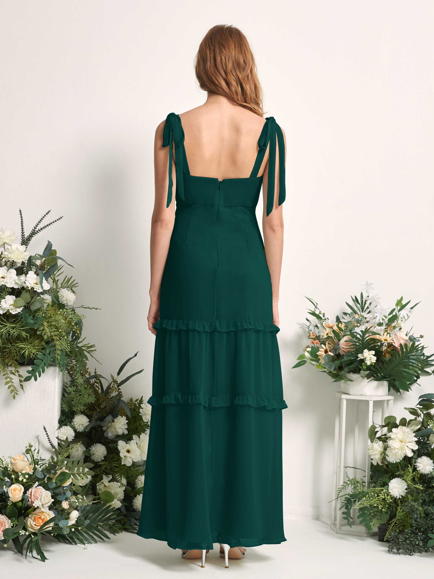 Carlyna A-Linien-Kleid Bodenlang Geradem Ausschnitt Rüschen Chiffon Brautjungfernkleid Dunkelsmaragd #farbe_dunkelsmaragd