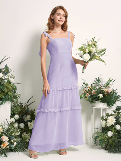 Carlyna A-Linien-Kleid Bodenlang Geradem Ausschnitt Rüschen Chiffon Brautjungfernkleid Flieder #farbe_flieder