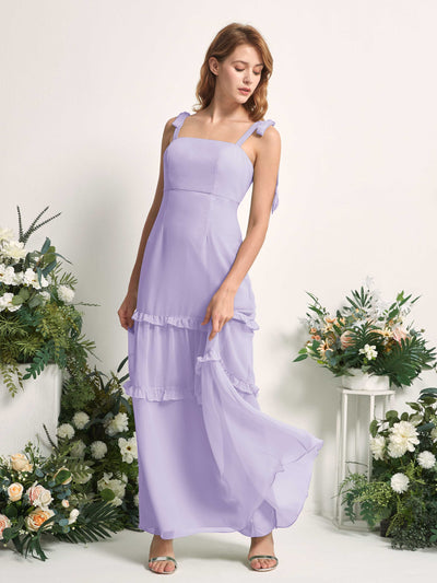 Carlyna A-Linien-Kleid Bodenlang Geradem Ausschnitt Rüschen Chiffon Brautjungfernkleid Flieder #farbe_flieder