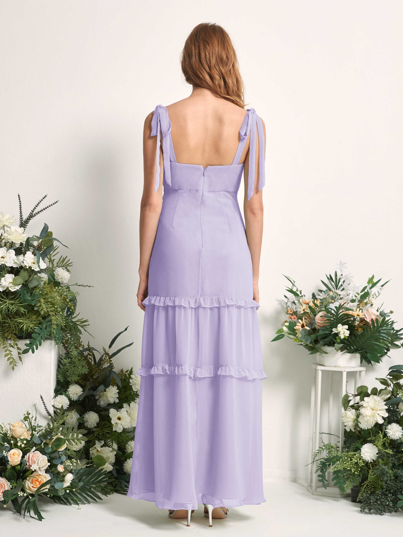 Carlyna A-Linien-Kleid Bodenlang Geradem Ausschnitt Rüschen Chiffon Brautjungfernkleid Flieder #farbe_flieder
