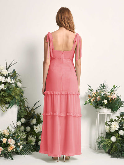 Carlyna A-Linien-Kleid Bodenlang Geradem Ausschnitt Rüschen Chiffon Brautjungfernkleid Korallenrosa #farbe_korallenrosa