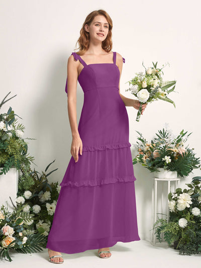 Carlyna A-Linien-Kleid Bodenlang Geradem Ausschnitt Rüschen Chiffon Brautjungfernkleid Lila #farbe_lila