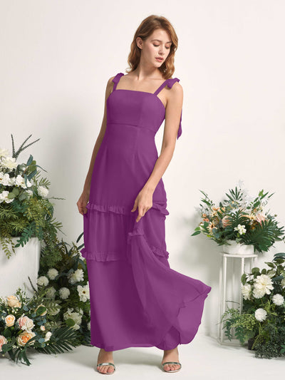 Carlyna A-Linien-Kleid Bodenlang Geradem Ausschnitt Rüschen Chiffon Brautjungfernkleid Lila #farbe_lila