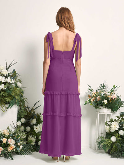 Carlyna A-Linien-Kleid Bodenlang Geradem Ausschnitt Rüschen Chiffon Brautjungfernkleid Lila #farbe_lila