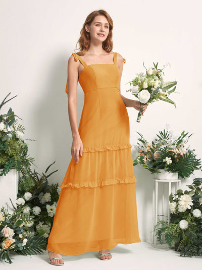 Carlyna A-Linien-Kleid Bodenlang Geradem Ausschnitt Rüschen Chiffon Brautjungfernkleid Mango #farbe_mango