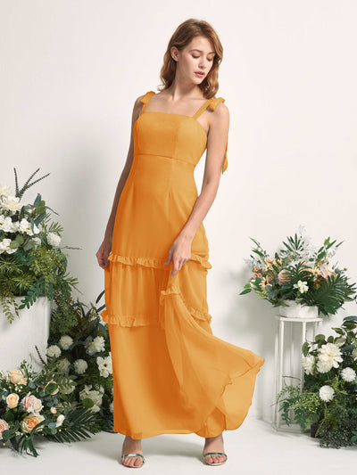 Carlyna A-Linien-Kleid Bodenlang Geradem Ausschnitt Rüschen Chiffon Brautjungfernkleid Mango #farbe_mango