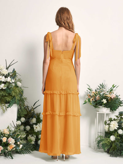 Carlyna A-Linien-Kleid Bodenlang Geradem Ausschnitt Rüschen Chiffon Brautjungfernkleid Mango #farbe_mango