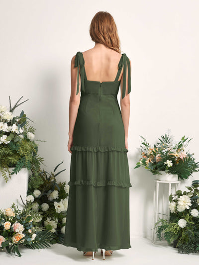 Carlyna A-Linien-Kleid Bodenlang Geradem Ausschnitt Rüschen Chiffon Brautjungfernkleid Martini-Olive #farbe_martini-olive