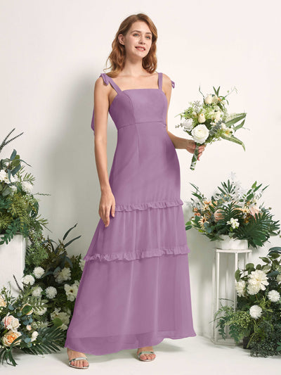 Carlyna A-Linien-Kleid Bodenlang Geradem Ausschnitt Rüschen Chiffon Brautjungfernkleid Orchideen-Nebel #farbe_orchideen-nebel