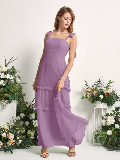 Carlyna A-Linien-Kleid Bodenlang Geradem Ausschnitt Rüschen Chiffon Brautjungfernkleid Orchideen-Nebel #farbe_orchideen-nebel