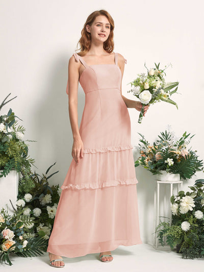 Carlyna A-Linien-Kleid Bodenlang Geradem Ausschnitt Rüschen Chiffon Brautjungfernkleid Perlrosa #farbe_perlrosa