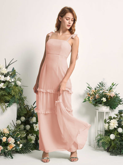 Carlyna A-Linien-Kleid Bodenlang Geradem Ausschnitt Rüschen Chiffon Brautjungfernkleid Perlrosa #farbe_perlrosa