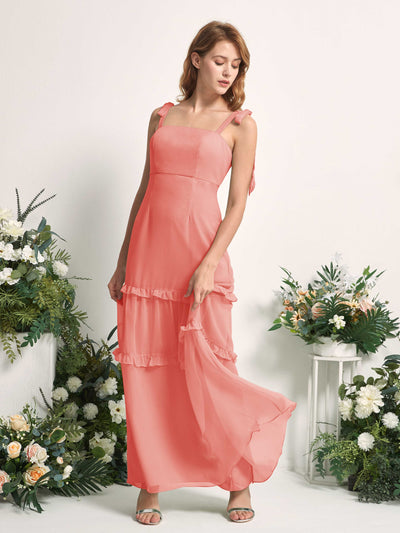 Carlyna A-Linien-Kleid Bodenlang Geradem Ausschnitt Rüschen Chiffon Brautjungfernkleid Pfirsichrosa #farbe_pfirsichrosa