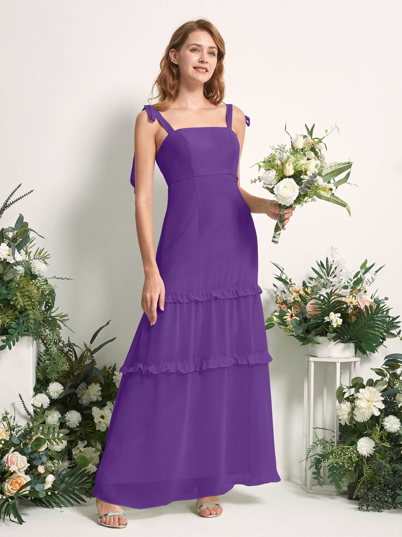 Carlyna A-Linien-Kleid Bodenlang Geradem Ausschnitt Rüschen Chiffon Brautjungfernkleid Regency #farbe_regency