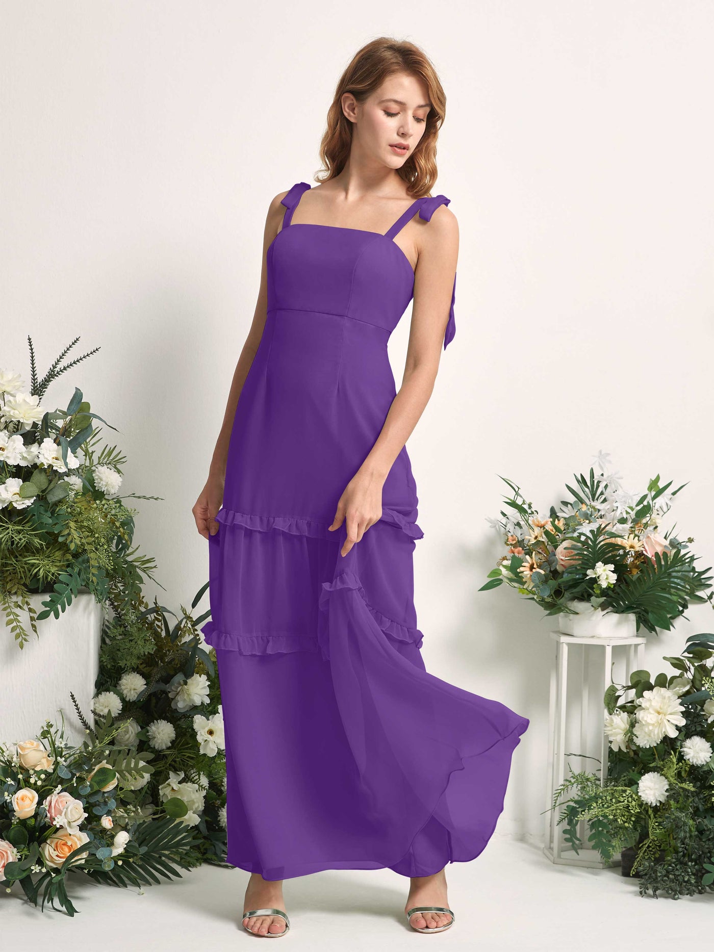 Carlyna A-Linien-Kleid Bodenlang Geradem Ausschnitt Rüschen Chiffon Brautjungfernkleid Regency #farbe_regency