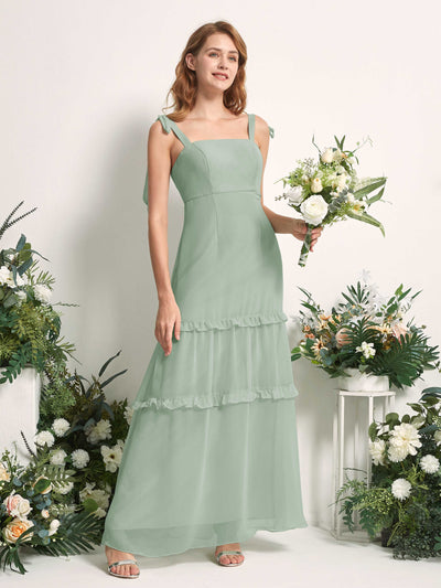 Carlyna A-Linien-Kleid Bodenlang Geradem Ausschnitt Rüschen Chiffon Brautjungfernkleid Salbeigrün #farbe_salbeigr-n