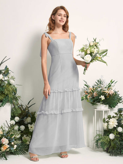 Carlyna A-Linien-Kleid Bodenlang Geradem Ausschnitt Rüschen Chiffon Brautjungfernkleid Silber #farbe_silber