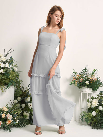 Carlyna A-Linien-Kleid Bodenlang Geradem Ausschnitt Rüschen Chiffon Brautjungfernkleid Silber #farbe_silber