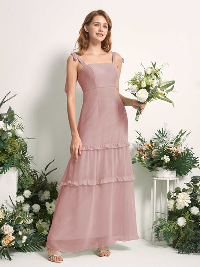 Carlyna A-Linien-Kleid Bodenlang Geradem Ausschnitt Rüschen Chiffon Brautjungfernkleid Staubige Rose #farbe_staubige-rose