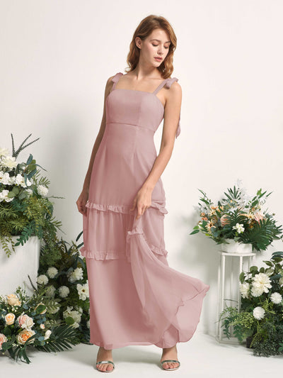 Carlyna A-Linien-Kleid Bodenlang Geradem Ausschnitt Rüschen Chiffon Brautjungfernkleid Staubige Rose #farbe_staubige-rose