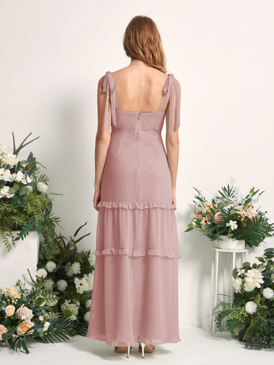 Carlyna A-Linien-Kleid Bodenlang Geradem Ausschnitt Rüschen Chiffon Brautjungfernkleid Staubige Rose #farbe_staubige-rose